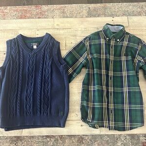 Plaid button up shirt with matching sweater vest